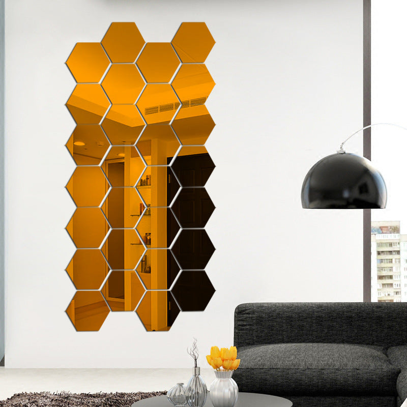 3d stereo hexagon mirror wall sticker - SAVOUR DECORE