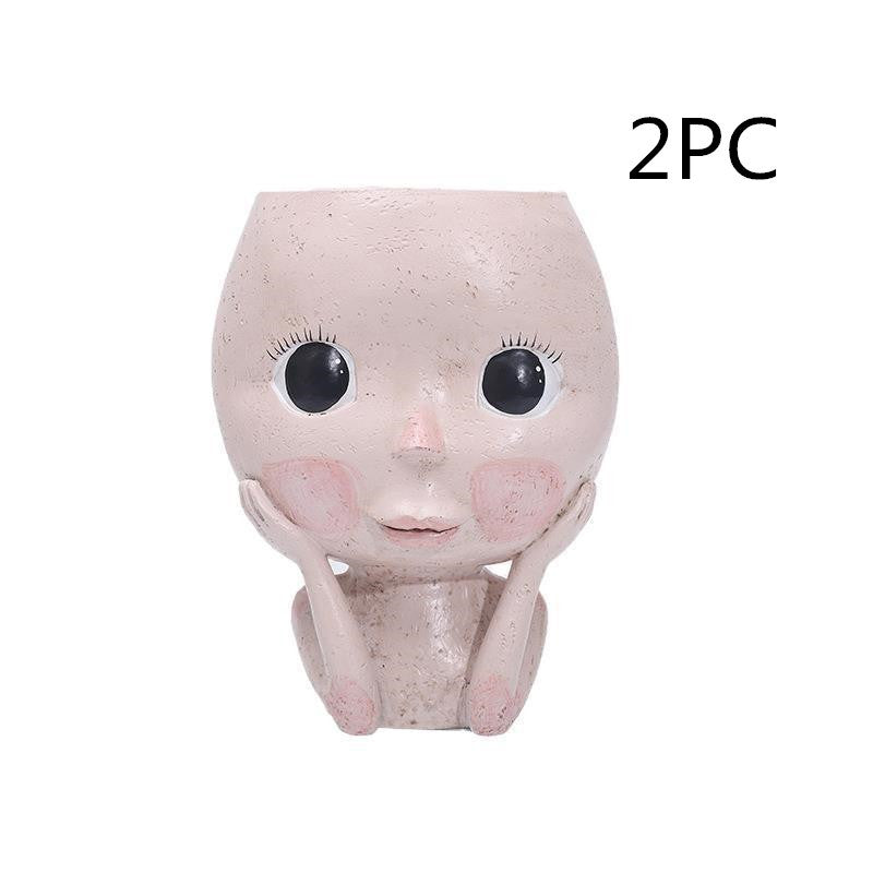 Girls Face Head Flower Planter Succulent Plant Flower Container Pot Flowerpot Garden Decor Nordic Tabletop Ornament - SAVOUR DECORE