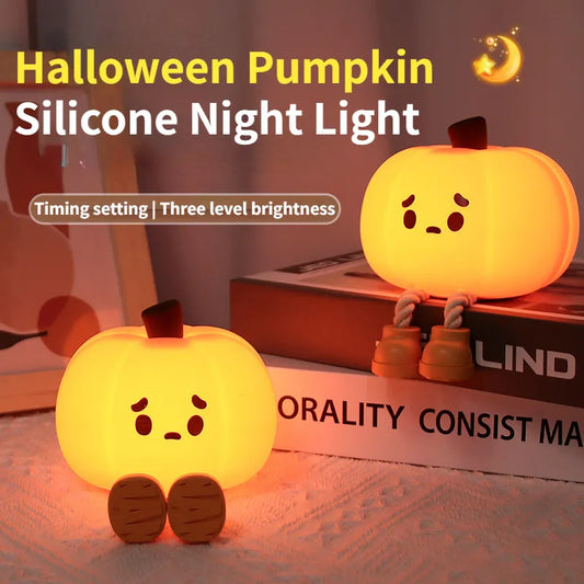 Home Decor Halloween Pumpkin Night Light Cute Soft Silicone Lamp Touch Dimmable Rechargeable Bedside Decor Light Kids Gifts Halloween Decorations - SAVOUR DECORE